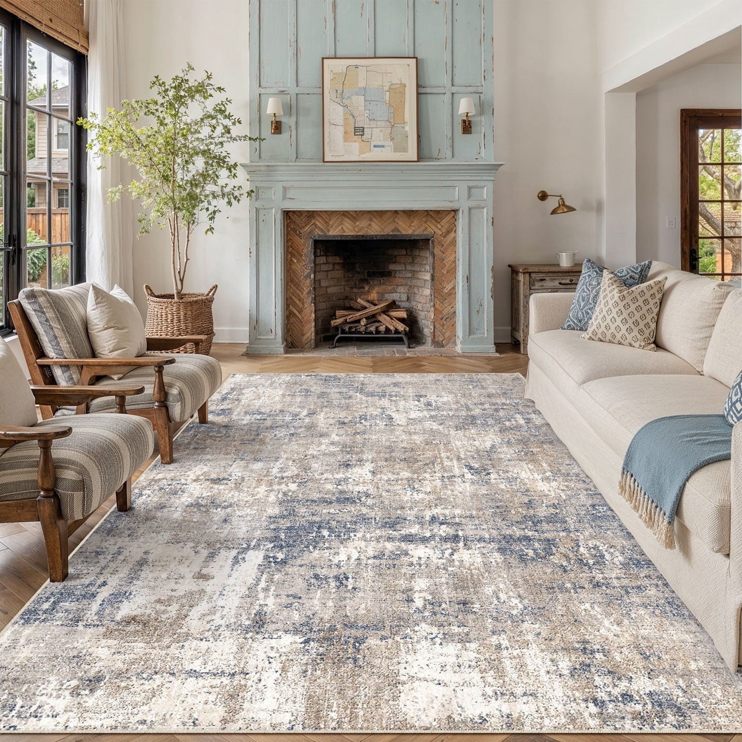 Berthmeer 5'X7' Modern Abstract Blue Area Rugs For L