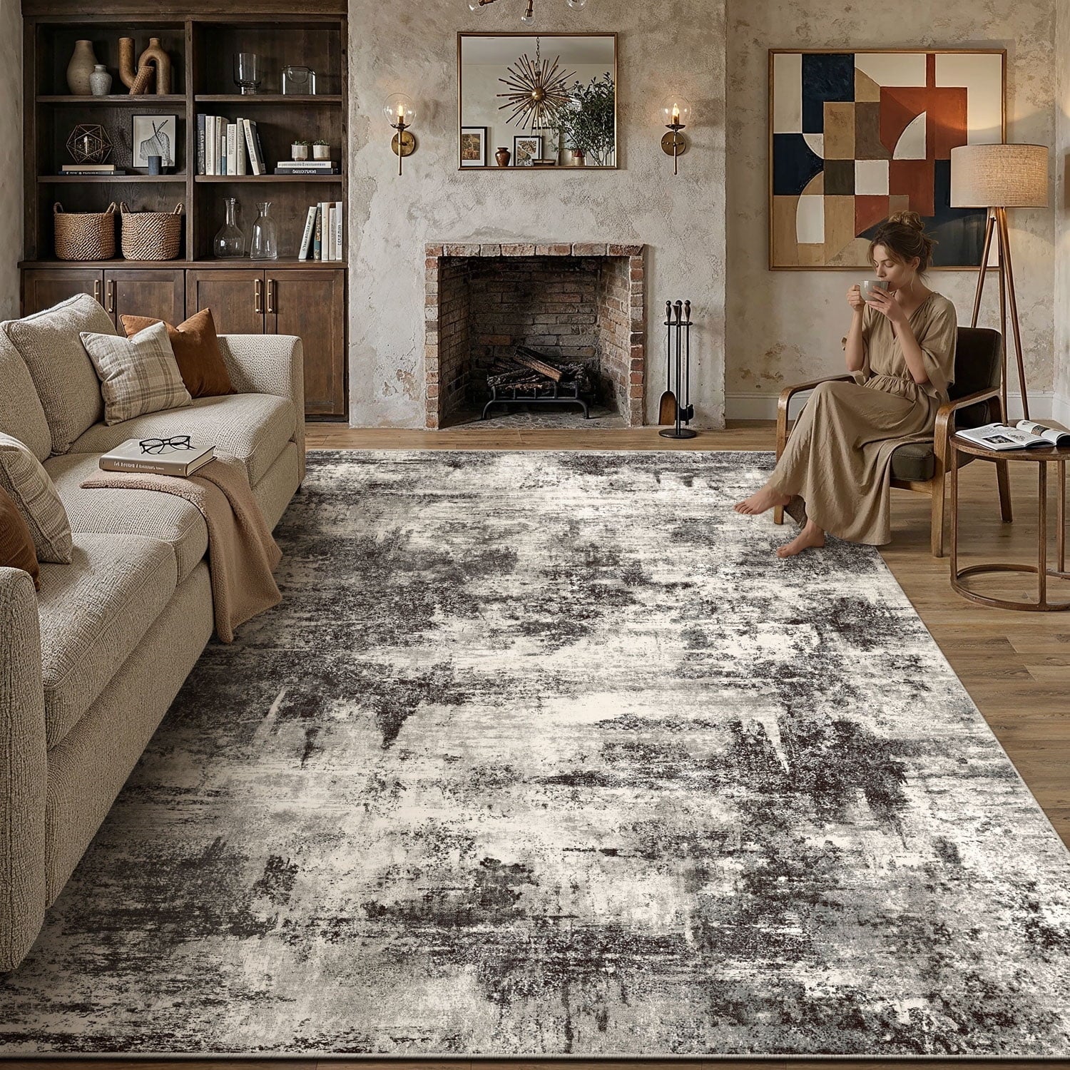 Berthmeer 5'X7' Modern Abstract Blue Area Rugs For L