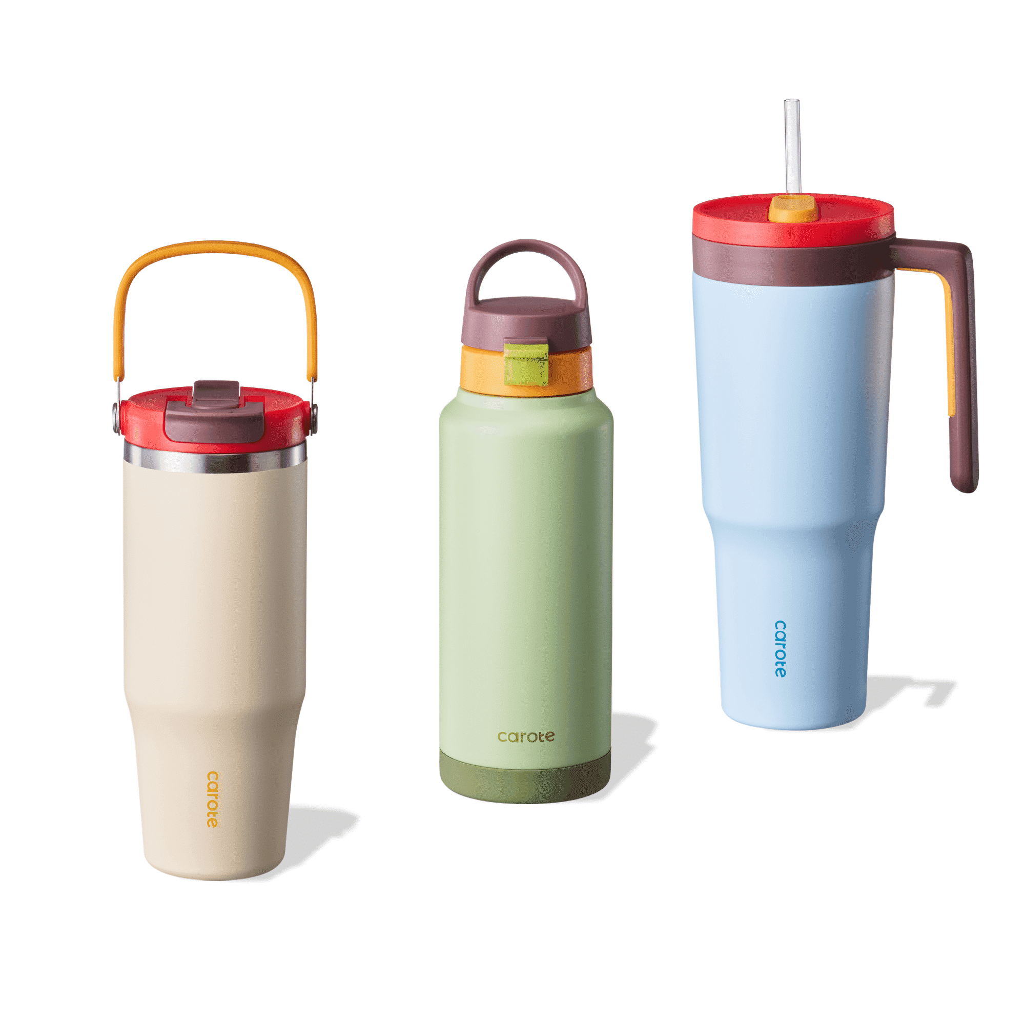 Carote 3pcs Insulated Stainless Steel Water Bottle Set, 40oz & 32oz Travel Bottles, Leak-Proof, Tumbler Style, Dewdrop Green