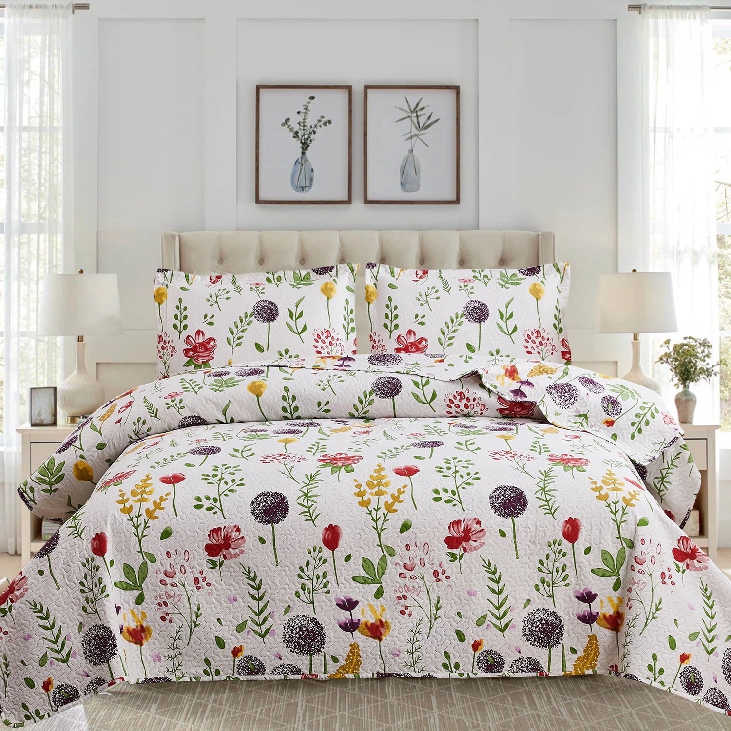 Green Essen 3 Pcs Quilt Sets Lightweight Microfiber