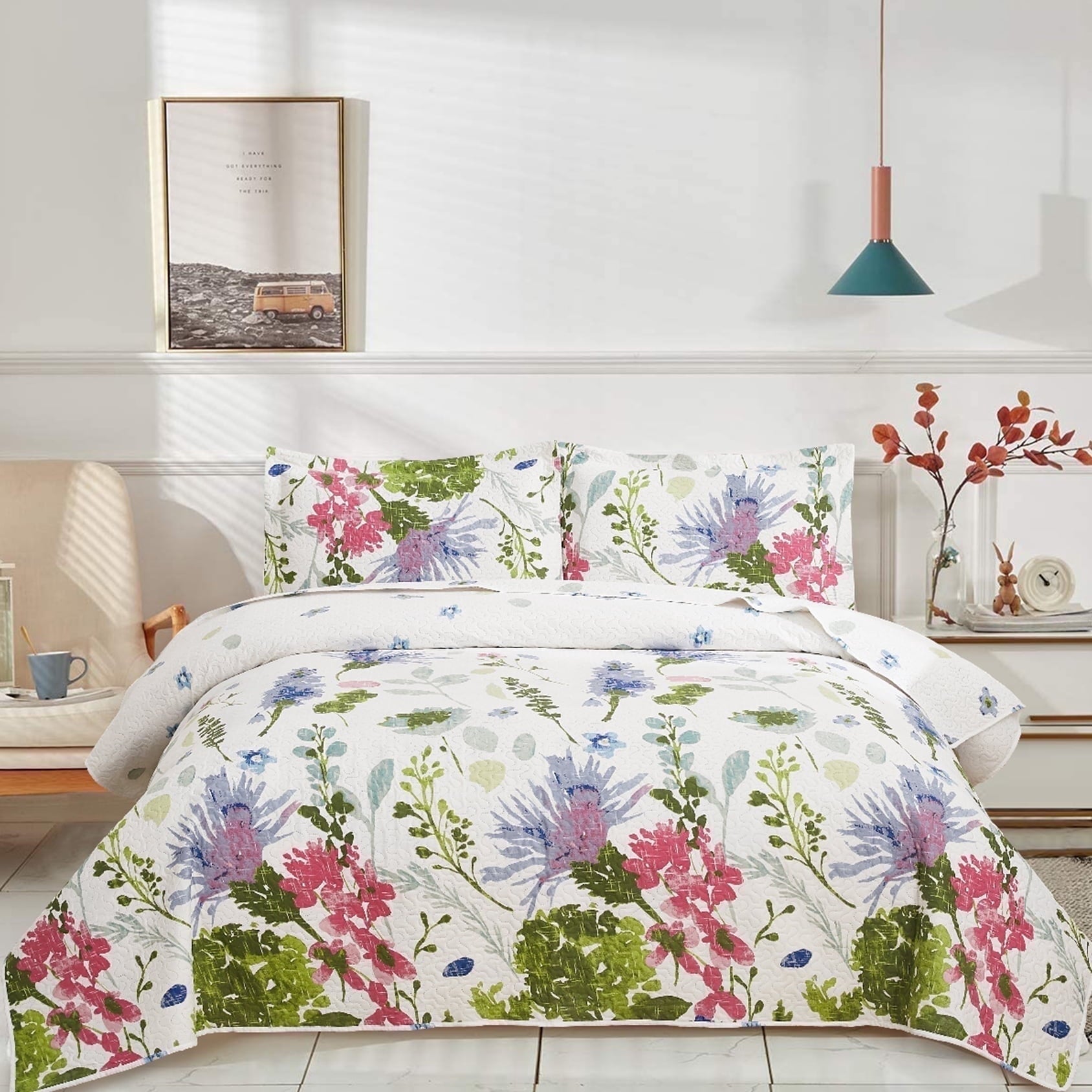 Green Essen 3 Pcs Quilt Sets Lightweight Microfiber
