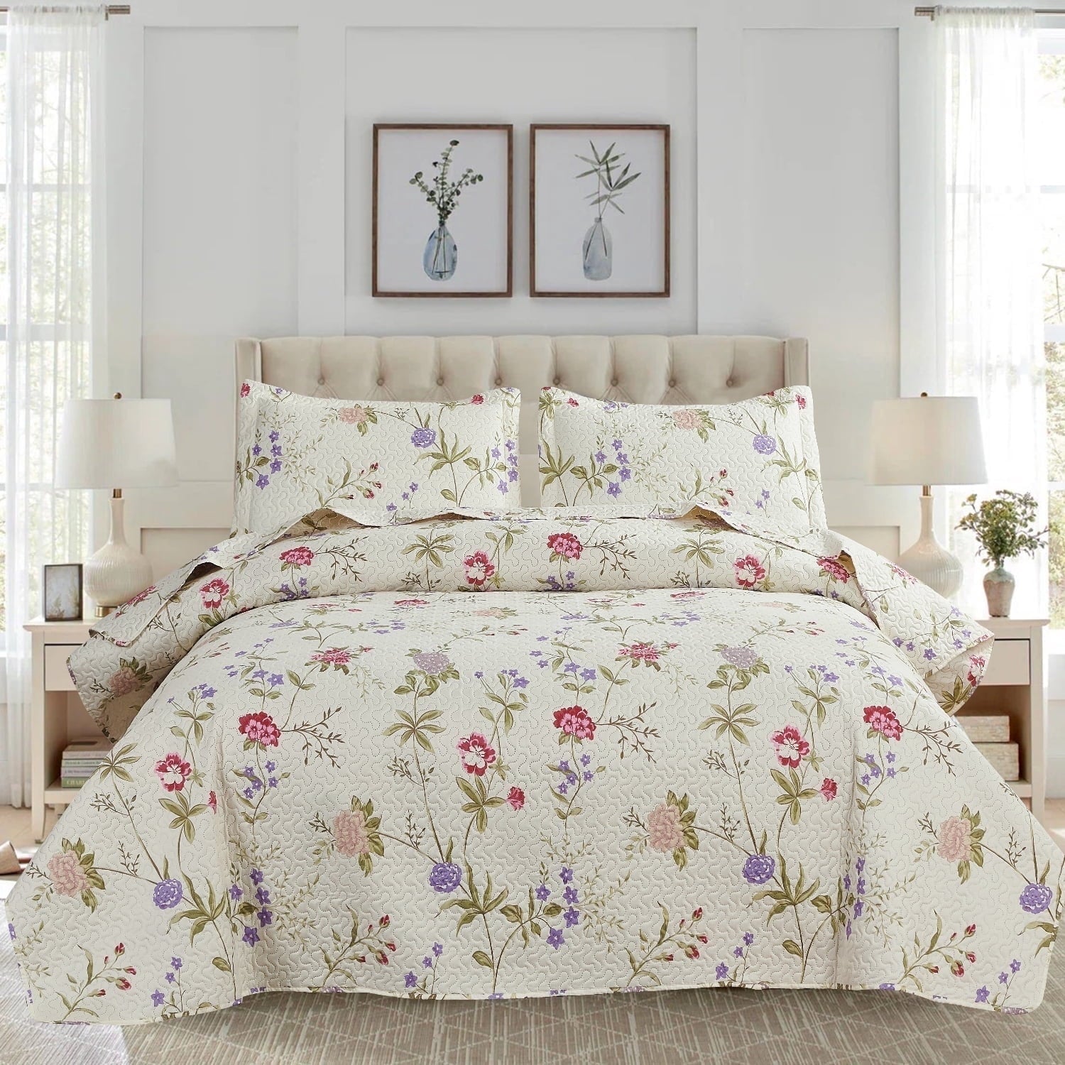 Green Essen 3 Pcs Quilt Sets Lightweight Microfiber
