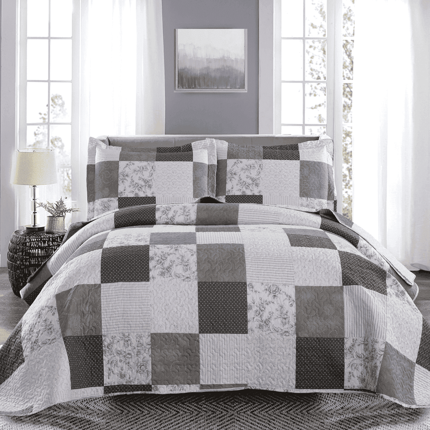 Green Essen 3 Pcs Quilt Sets Lightweight Microfiber