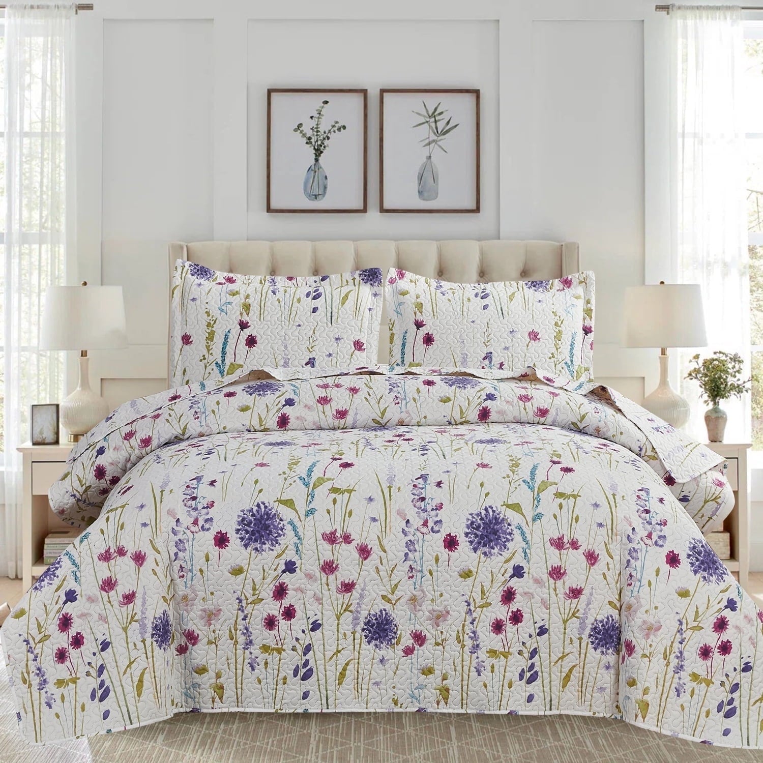 Green Essen 3 Pcs Quilt Sets Lightweight Microfiber