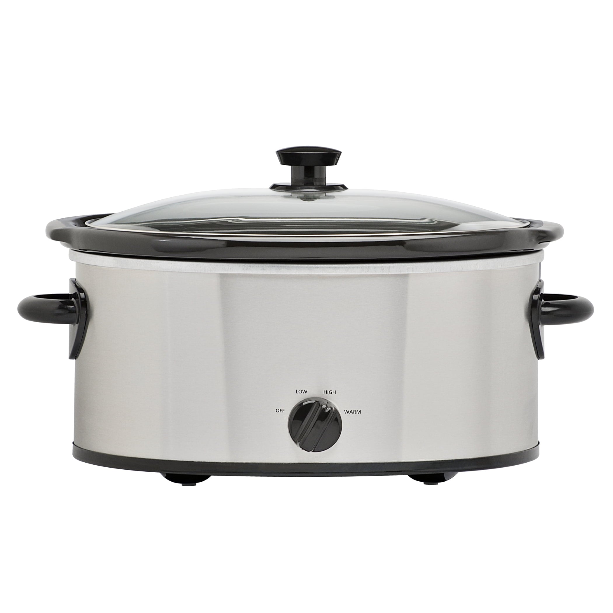 June Mainstays 6 Quart Oval Slow Cooker With Stainless Steel Finish And Glass Lid
