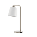 Better Homes & Gardens Modern Desk Lamp with Outlet, Brushed Nickel Base & Fabric Shade, 18.26 Inches