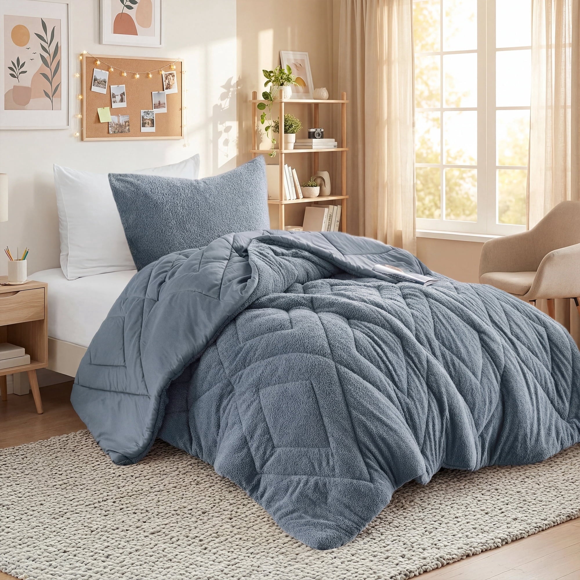 Nookwood Regency Heights Twintwin Xl Quilted Plush Comforter Set 2 Piece Reversible Feather Soft Dorm Bedding Sets Textured Sherpa Comforter Bed Set For All Season Gray