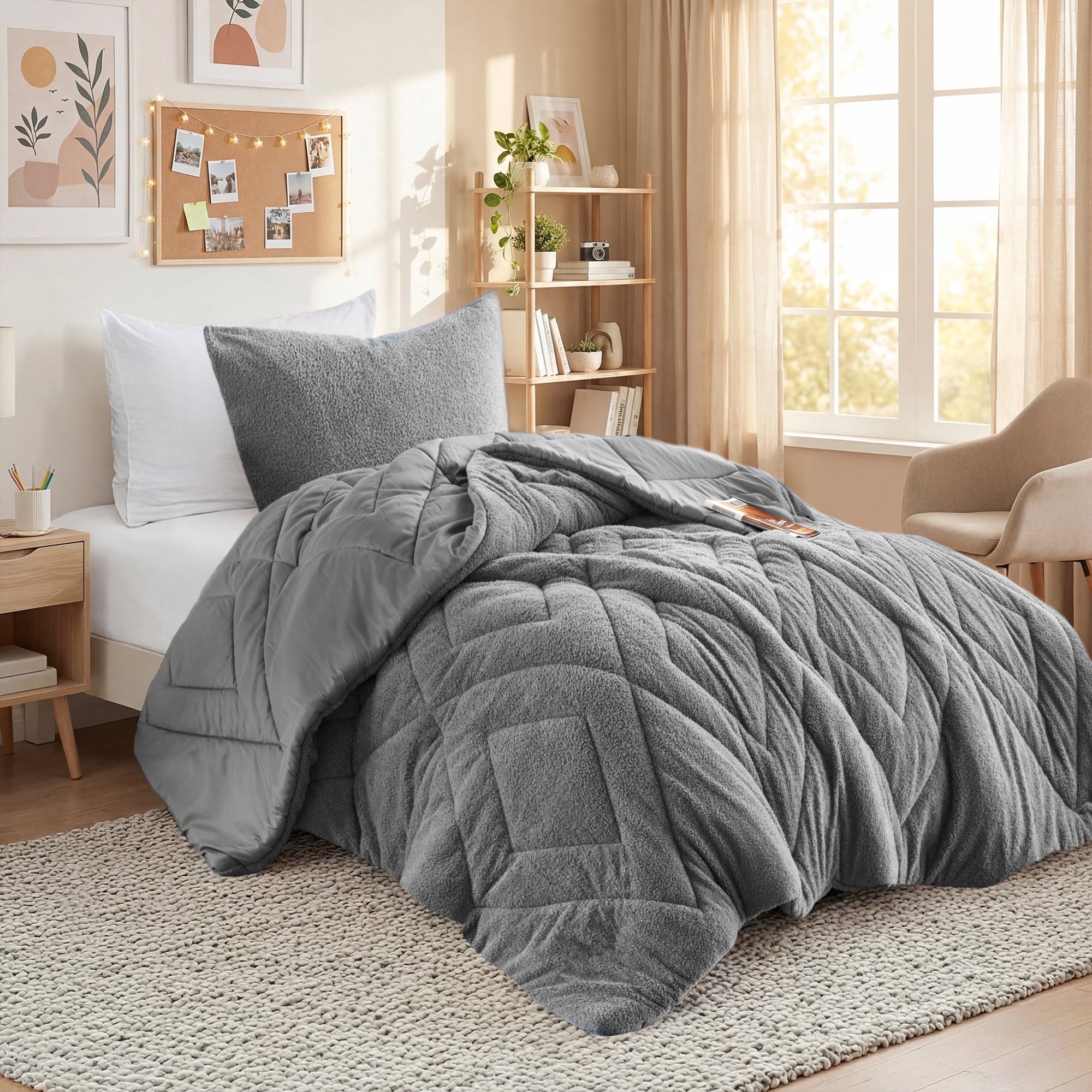 Nookwood Regency Heights Twintwin Xl Quilted Plush Comforter Set 2 Piece Reversible Feather Soft Dorm Bedding Sets Textured Sherpa Comforter Bed Set For All Season Gray