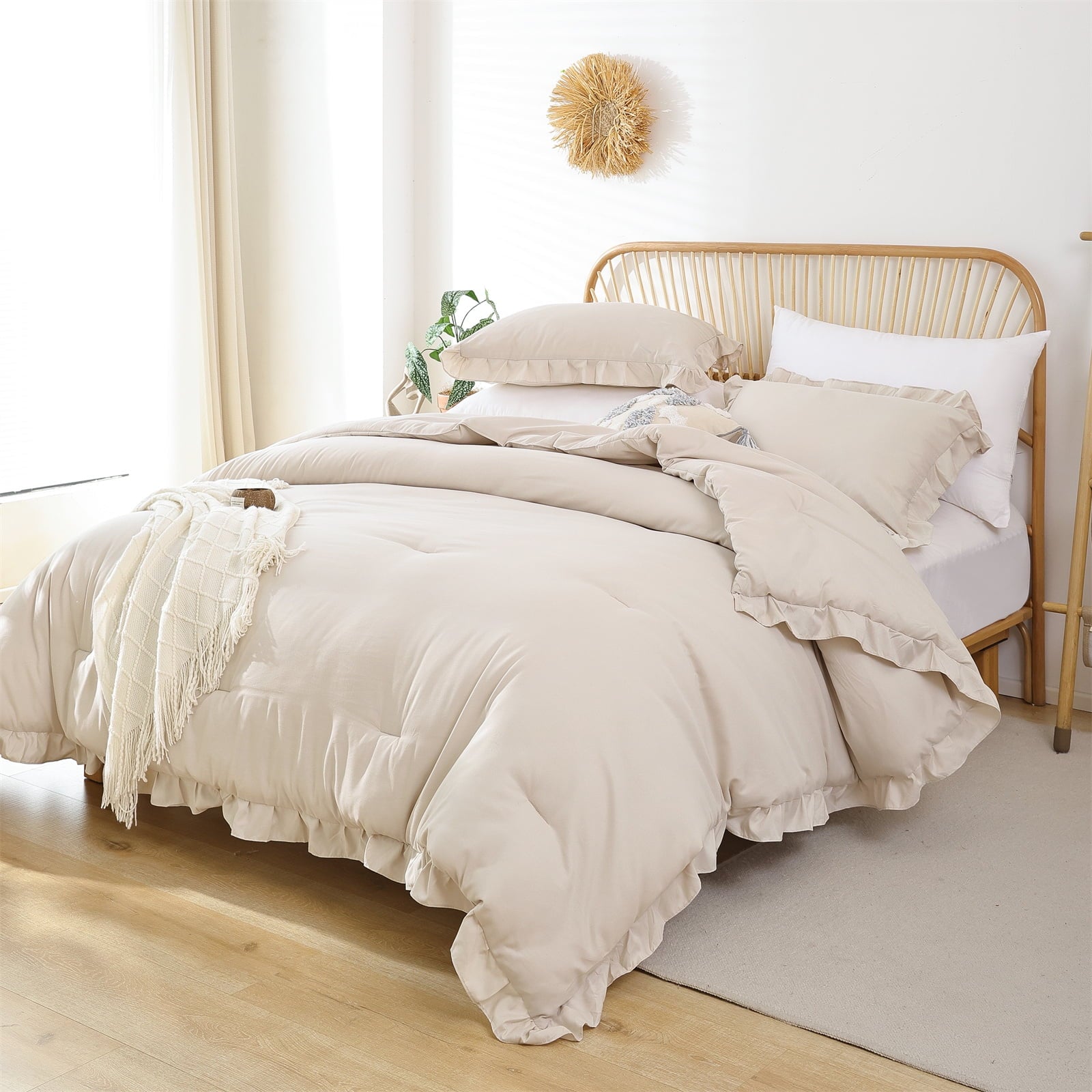Sprinday Queen Comforter Set For Adult 3 Piece Ruffl