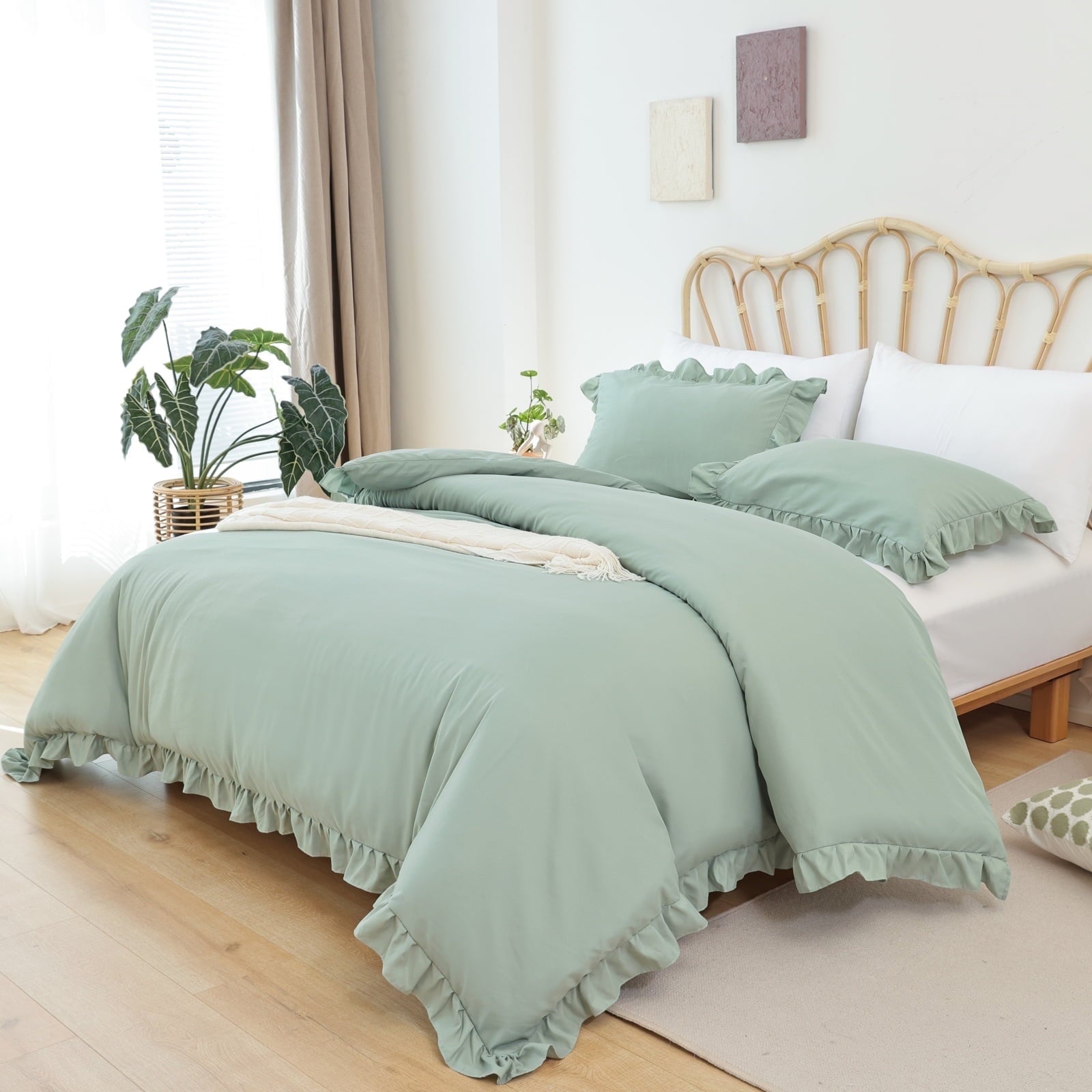 Sprinday Queen Comforter Set For Adult 3 Piece Ruffl