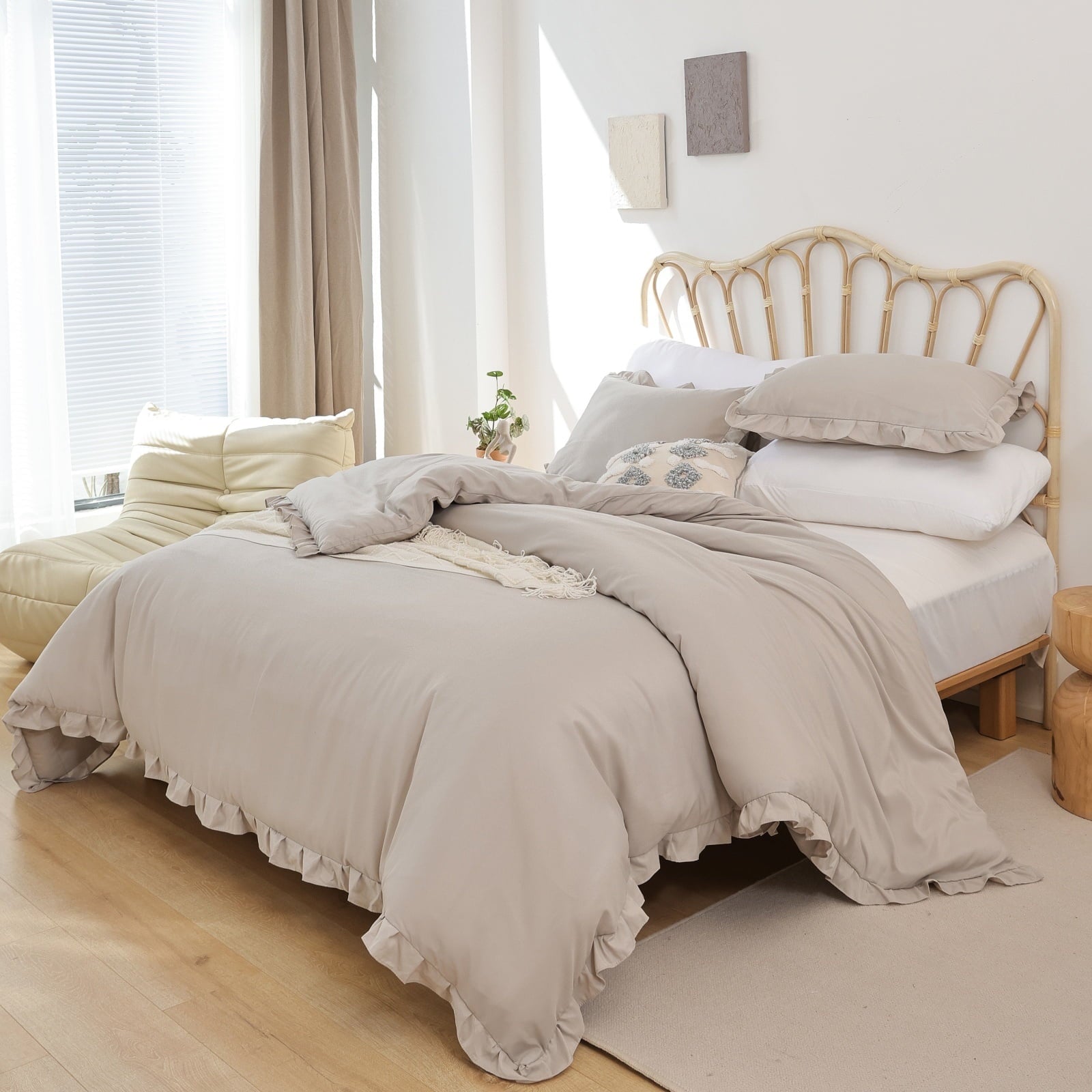 Sprinday Queen Comforter Set For Adult 3 Piece Ruffl