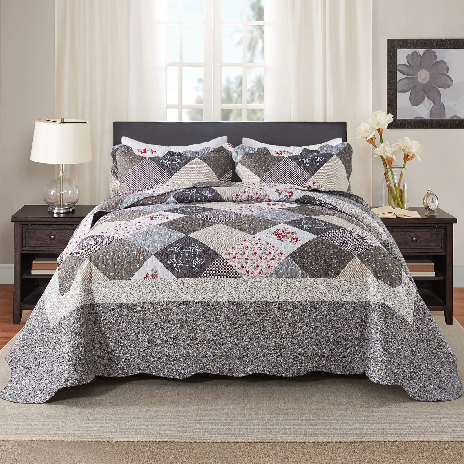 Wannatoo Quilt Collection Microfiber Floral Bedding